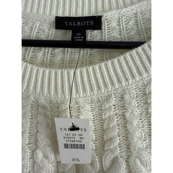 Talbots Ivory Cable Knit Sweater Women Size XS Crew Neck Silver Buttons New - Picture 3 of 8
